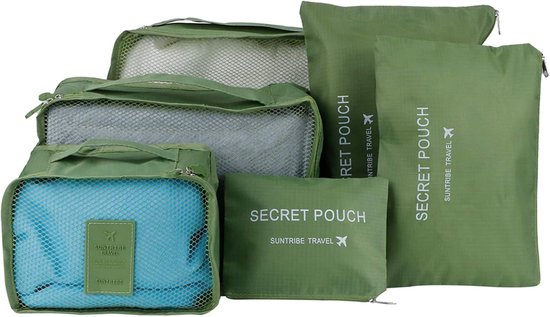 6 Pcs Packing Cubes Set - Multifunctionele Reis Cubes - Waszakken - Waterdichte Luggage Zip Organizers voor Rugzak Kleding Schoenen Ondergoed Sokken (Groen) van Merkloos	