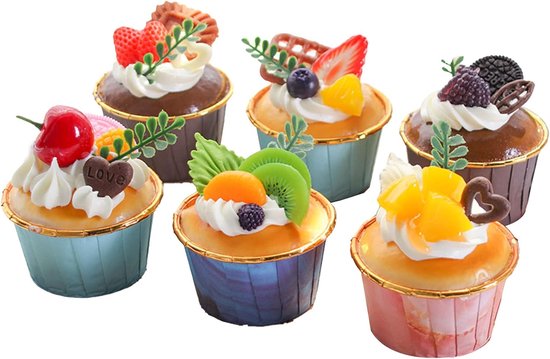 6 Pieces Artificial Fake Cupcake, Simulation Cupcake Model, Realistic Cupcake Bread Dessert, Photography Props Decoration for Displaying, Home Kitchen Desserts Model van Icyang
