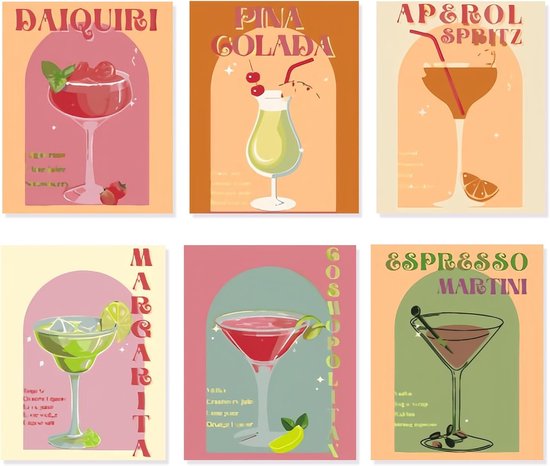 6 Pieces Paint by Number Wine Glasses - Painting by Number Set - DIY Hand Painted Oil Painting Set for Adults and Beginners met Brush en Acrylic Paint 20 x 30 cm van Merkloos	