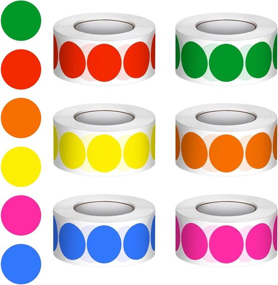 6 Rollen Kleurrijke Zelfklevende Puntstickers - 3000 Stuks - 25 cm - Ronde Etiketten - Kleefpunten - Kleurcoderingsstickers - DIY . van Perfax