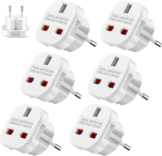 6 stuks adapters van UK-stekker naar Italië - adapter van Groot-Brittannië naar EU - adapter type G - universele reisadapter - wit van DELTACO