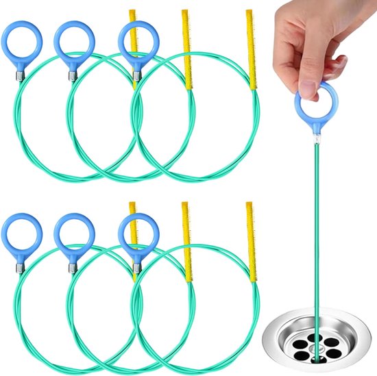 6 stuks afvoerreinigers, spiraal, 90 cm buisreinigingsspiraal, anti-breuk-stalen afvoerspiraal sticks met nylon coating, haarvanger, afvoerreiniger voor badkuip, afvalwaterkanalen, wastafel