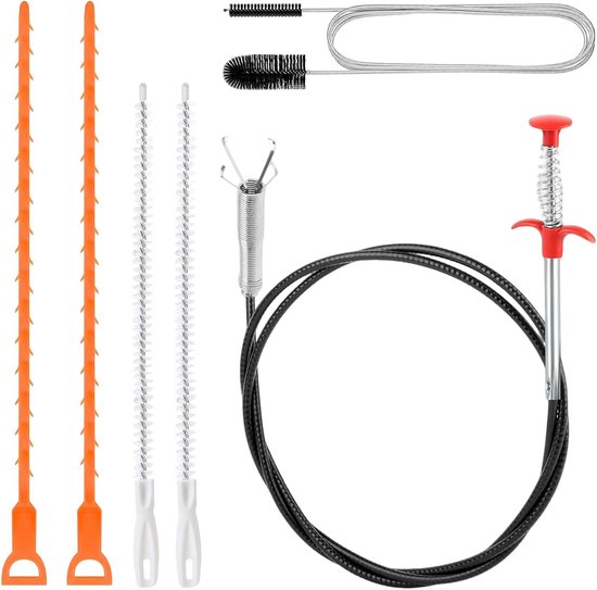 6 stuks afvoerreinigers, spiraal, flexibele klauwgrijper, dubbele kop afvoerborstel, afvoerreiniger, sticks voor keuken, badkamer, afvalwaterkanalen