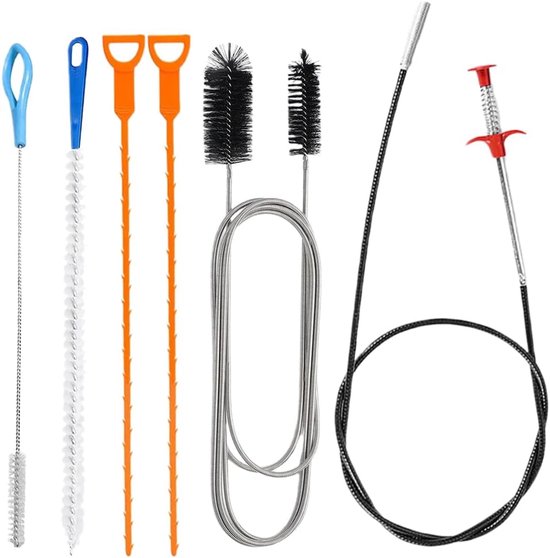 6 stuks afvoerreinigers voor afvoerbuizen en gootsteen, met 5 flexibele borstels en klauwtrekker, 1,6 m, multifunctioneel gereedschap voor keuken, badkamer, afvalwater