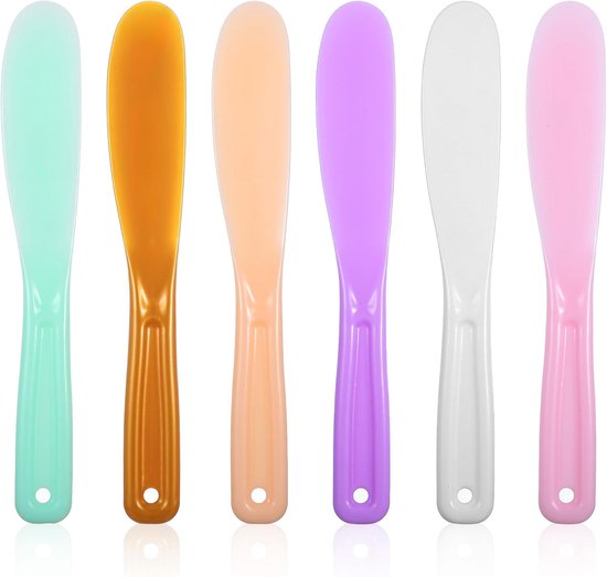 6 stuks cosmeticaspatels - maskerspatel - make-up - gebogen spatel - kunststof - herbruikbare crèmespatel - applicator voor gezichtsmasker - lotionspatel van Merkloos	