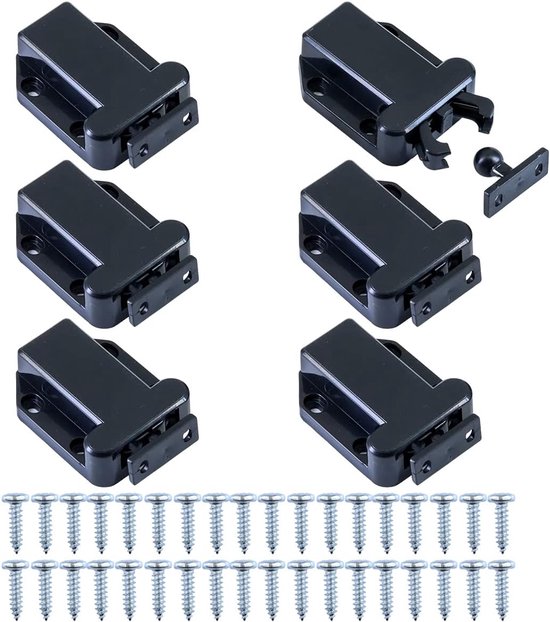 6 stuks deurgrendels - touch-ontgrendeling - push-to-open kastsluiting zonder magneet - schroeven voor keuken kastdeuren - meubels thuis - zwart van Merkloos	