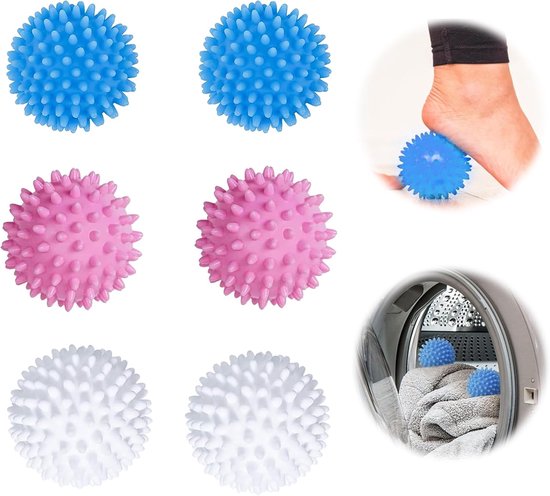 6 Stuks Drogerbal - Herbruikbare Egelbal - Pluizige Wasballen voor Donsjacks - Wasdrogerbal voor Thuis - Kleding Reiniging - Meerdere Kleuren van Merkloos	