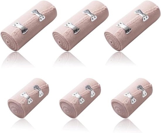 6 Stuks Elastische Bandage - Premium Elastische Bandage - Sportaccessoires Voor Enkelondersteuning - Compressiebonden Met Metalen Clips - Elastische Medische Bandages van Merkloos	