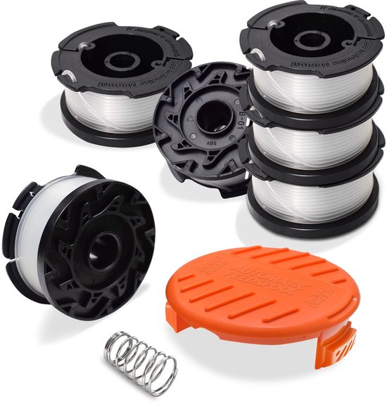 6 stuks - geschikt voor Black & Decker - 1,65 mm in diameter -spoelklos spoel met draad spoeldraad draadspoel trimdraad trimmerdraad grastrimmer kantenmaaier -In de verpakking: 6 spoelen, 6 doppen, 6 veren