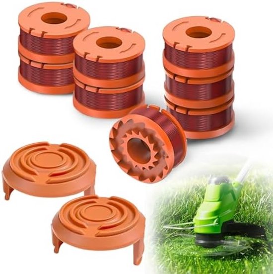 6 stuks grastrimmer draadspoelen, duurzame reservedraad spoelen met 1 spoelafdekking, Geschikt voor alle 20 V Worx grastrimmers van WORX