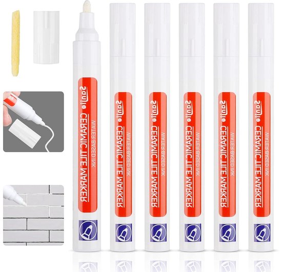 6 Stuks Grout Marker Wit voor Tegels, Grout Pen voor Badkamer en Keuken, Herstel van Tegelvoegen, Grout Reparatie Pen met Vervangende Tegel en Onderhoudsoplossingen