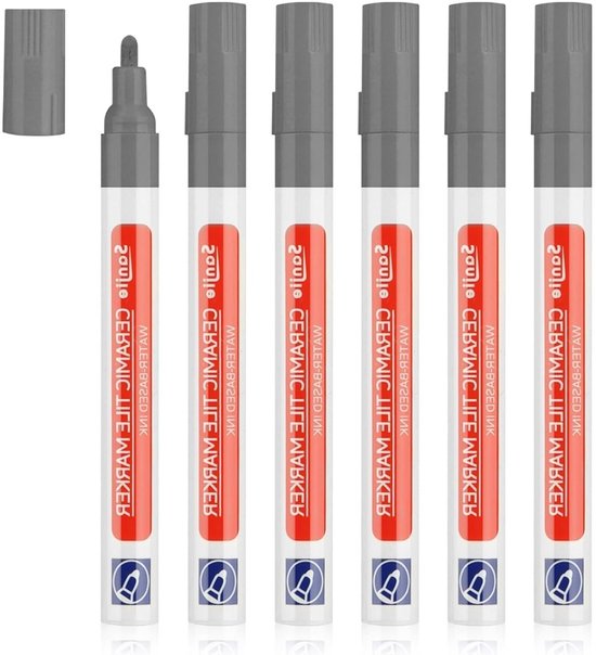 6 Stuks Grout Pen Grijs en Antraciet voor Voegenherstel, Waterdicht en Geschikt voor Tegels en Vloeren met Reservepunt
