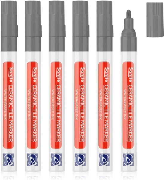 6 Stuks Grout Pen in Grijs en Antraciet voor Badkamer, Waterdichte Voegenreparatie en Vervangbare Tip voor Tegels en Vloeren
