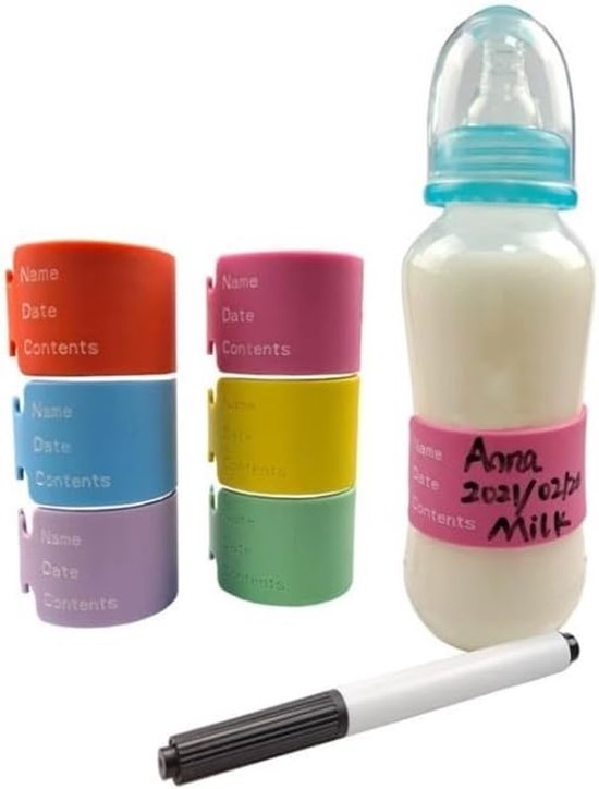 6 stuks herbruikbare siliconen labels voor babyfles - peuters - kinderdagverblijf - dagopvang - benodigdheden - organisatie van EZY DOSE KIDS