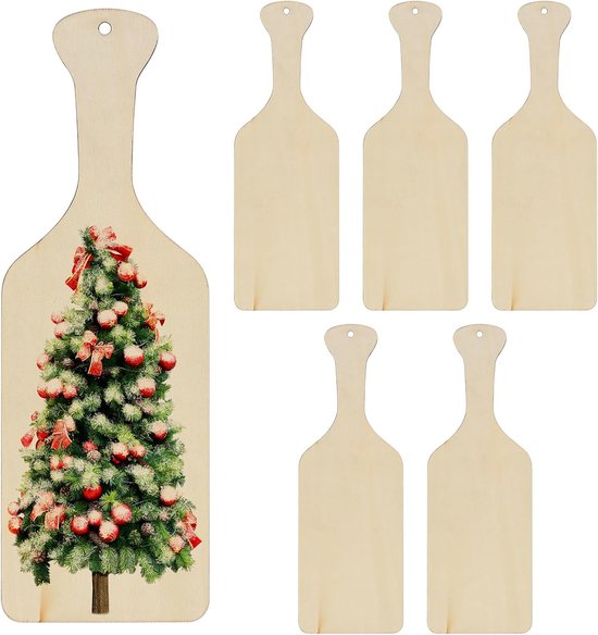 6 stuks houten platen om te knutselen - onafgewerkte houten schijven - onbewerkte houten platen om te beschilderen - rechthoekige houten snijplank met handvat - blanco om op te hangen - voor creatieve projecten van Merkloos	