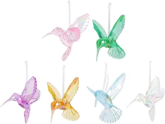 6 stuks kristallen vogelhangers - kolibrie figuren van acryl - hangende versiering - helder kolibrie ornament - vogelboom sieraden - kolibrie kristallen prisma's - symfonie ambachten van Merkloos	