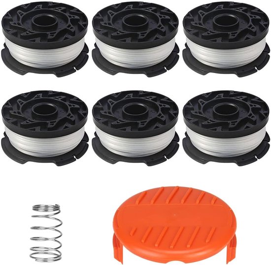 6 Stuks Maaidraad - Maaiaccessoires - trimmerdraad - maaidraad - Reserve draden - draadspoelen - voor Black Decker, Bekasa AF-100-3ZP en A6481 - lengte 30 ft - voor Vervangt spoelen uit de GL280-, GLC1825N - serie met doppen en veren