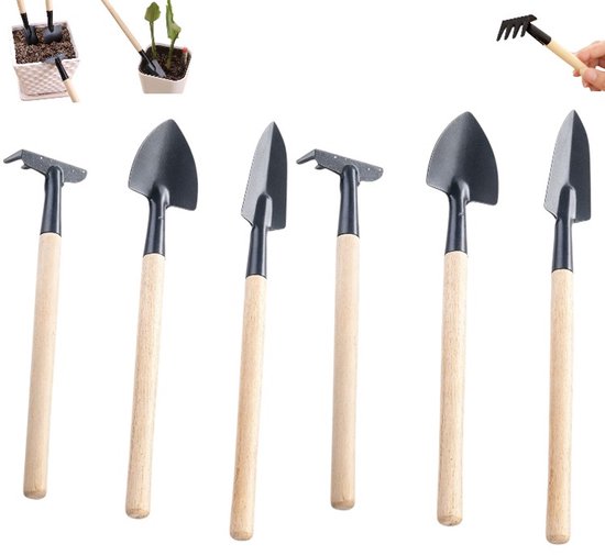 6 stuks - Mini tuingereedschap set - Spade - Hark - Schep - tuinschep - voor binnen- en buitenplantenpotten - klein -22 cm - tuincadeau - Voor Balkon En Tuin Gebruik