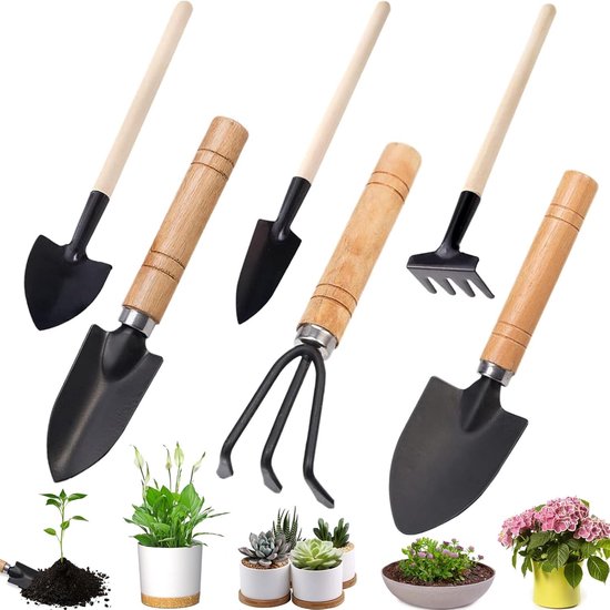 "6 stuks - mini tuingereedschapset - mini tuin gereedschap setje - mini tuingereedschap bonsai - mini tuingereedschap set - mini tuin gereedschap - handig voor in de tuin - voor bloembakken, moestuin & klein tuinwerk"