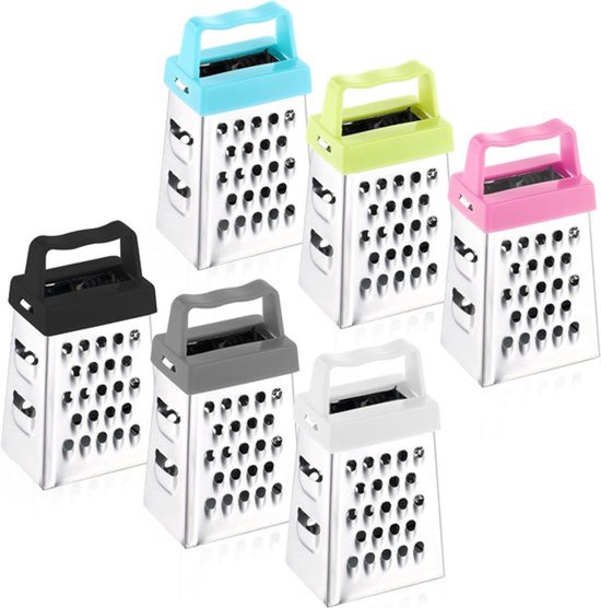 6 stuks mini vierkante raspjes, mini RVS kaasrasp, multifunctionele rasp met handvat voor chocolade, citroen, nootmuskaat, kaas, gember en groenten