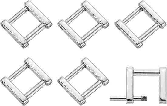 6 stuks rechthoekige schroefringen, 13 mm (1/2 inch) aansluiting voor rechthoekige schroefriemen, vervanging voor handtassen, zilver