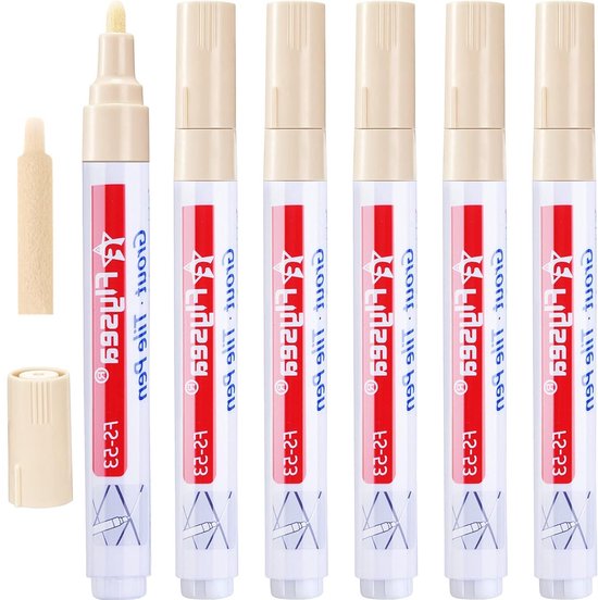 6 Stuks Voegenhersteller Pen voor Tegels in Badkamer, Keuken en Vloeren - Beige Kleur van Merkloos	