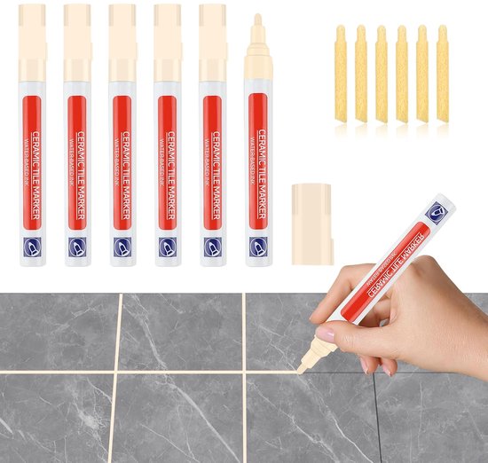 6 stuks voegpen - Afdichtingsstift reparatie - Voegen herstellen - Sneldrogend waterdicht - 18.3 x 15.4 cm - Beige