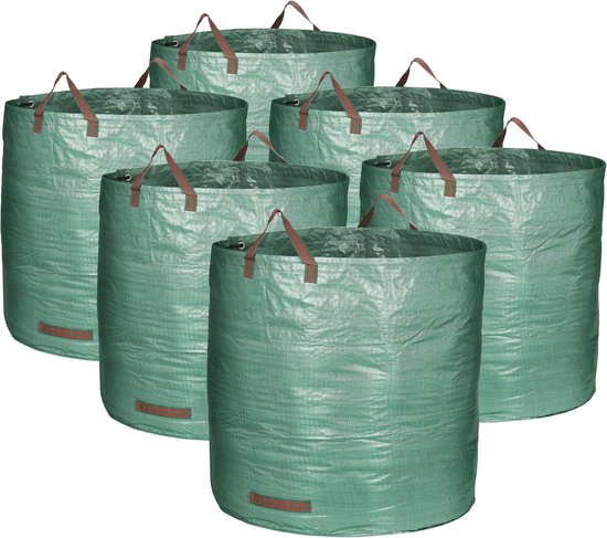 6 x tuinafvalzak XXL, opvouwbare tuinzak met handgrepen, scheurvaste vouwton voor bladeren, groen en tuinafval (500 l, 6 stuks) van Glorytec