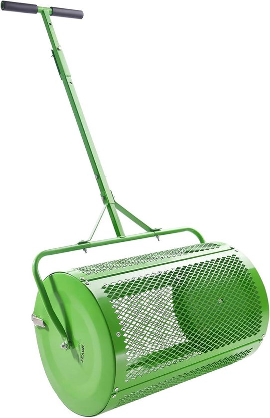 60-cm veenmos compoststrooier voor gazon - duwrol - hoogte verstelbare T-handgreep - stalen mesh mand - mestverspreider - plantaardige aarde - groen van Wooden Tree