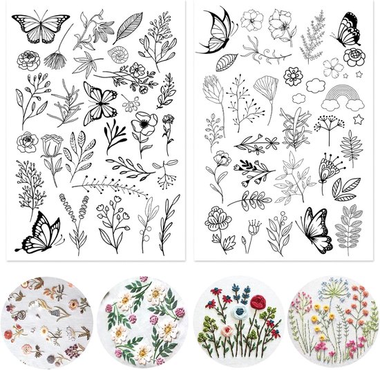60 Embroidery Stencils - Water Soluble Stabilizer - Embroidery Fleece - Self-Adhesive Flower Pattern - Stabilizer voor Embroidery Lovers - DIY Projects van Merkloos	