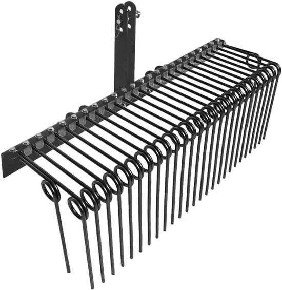 60 inch harken voor zwaar gebruik, geschikt voor dennenstro - 3-punts tractorharken met 26 spiraalveer-tanden - Duurzaam gepoedercoat staal - Bevestiging via 3-punts hefinrichting - 152 × 81 × 48 cm - Zwart