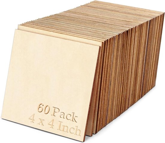 60 Stks 10x10cm Vierkante Blanco Houten Stukken - Hout - Knutselen van Merkloos	