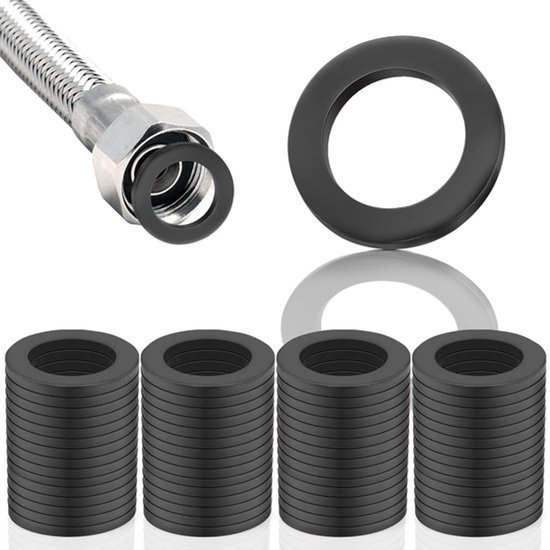60 stuks doucheslangafdichtingen - 1/2 inch - zwarte rubberen afdichtingen - 19 mm - geschikt voor doucheslang en tuinkranen
