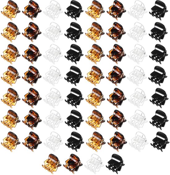 60 stuks Mini Haarklemmen, Kleine Haarspelden, 1,5 cm Kleine Haarversiering Haarklemmen Kunststof Haarklauw Haarstyling-accessoires voor Dames Meisjes (Zwart+Donkerbernstein+Lichtbernstein+