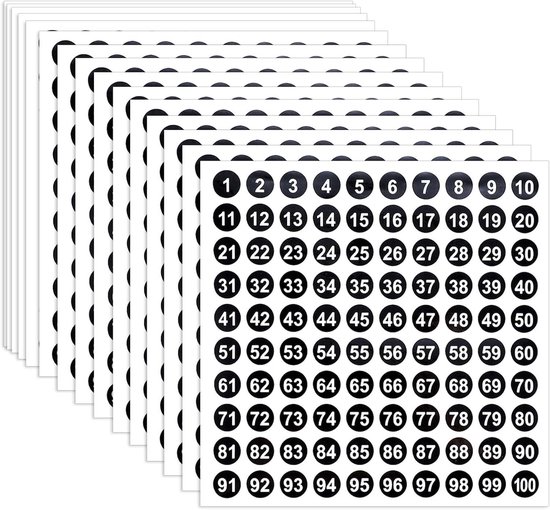 6000 stuks cijfers van 1 tot 100 stickers - zwart - 1-100 plakcijfers - kleine waterdichte ronde cijferstickers voor sorteren opslag kantoor en thuis van Merkloos	
