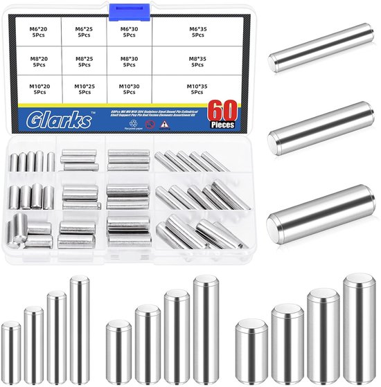 60pcs 6/8/10mm Dowel Pins Kit - 12 Sizes 304 Stainless Steel Cylindrical Shelf Support Peg Pin - Fixing Elements voor Houten Bunk Bed en Meubelinstallatie van Merkloos	