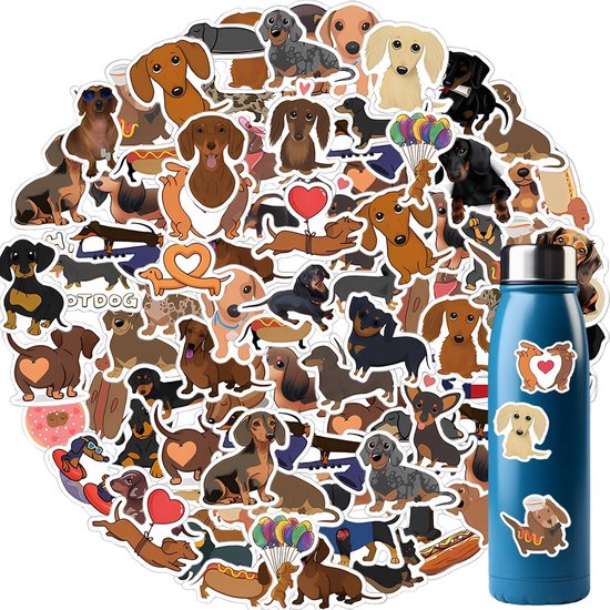 60Pcs Cute Dachshund Dog Stickers - Water Bottles - PVC Waterproof Sausage Dog Stickers - Dog Lovers Gift - DIY Tag - Phone Case - Laptop - Scrapbook - Skateboard - Helmet van Merkloos	