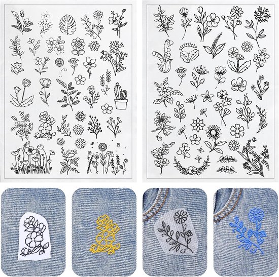 64 stuks borduursjablonen - water oplosbaar - borduurvlies - sjablonen met bloemenpatronen - zelfklevende handnaaistabilisatoren voor handnaailiefhebbers - stofborduuroefeningen van Merkloos	