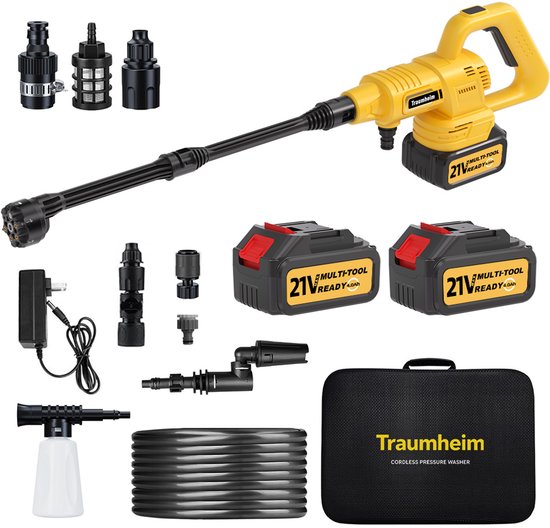 68 Bar Draadloz Hogedrukreiniger - Accu Hogedrukreiniger - met Verlengstang - 240 l/h - 5m Waterslang - 400 W - 2×4000 mAh