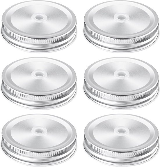 6pcs Canning Lids - 70mm Zilveren Metalen Rietjesopening Mason Jar Lids voor Inleggen van Merkloos	