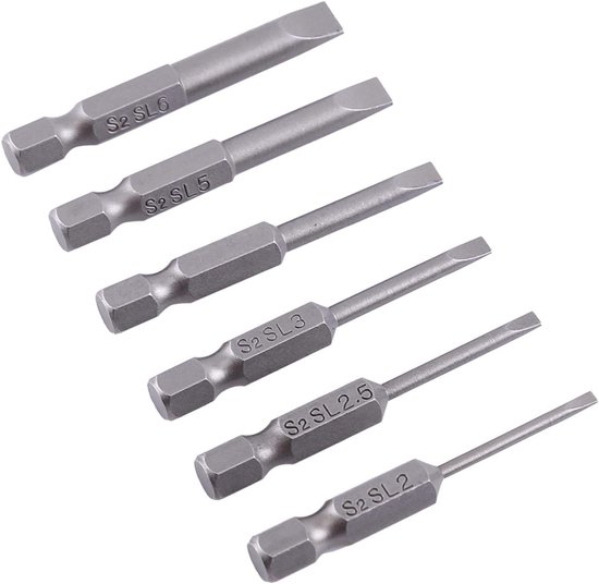 6Pcs Hex Shank Screwdriver Bit Set, S2 Alloy Slotted Bits Slotted Screwdriver Bit Kit Flat Head Slotted Tip for Electric Screwdrivers van E·Durable