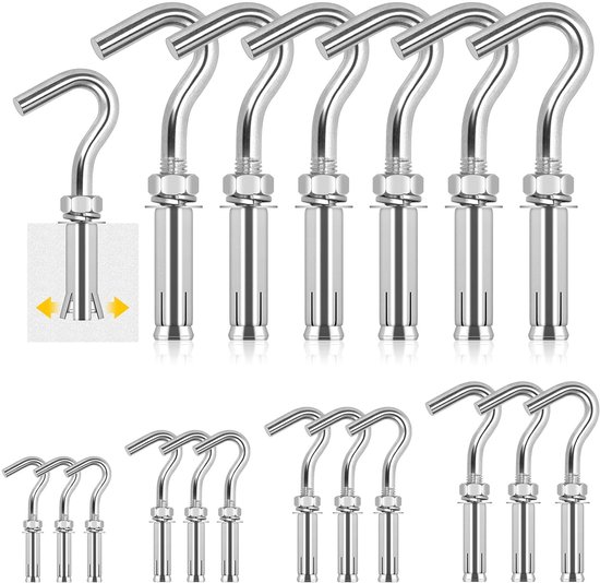 6pcs M8 Expansion Hook Set - 304 Stainless Steel Open Cup Hook Screw - Heavy Duty Concrete Hook - Expansion Screw in Hooks - Beton Wand Haak van Merkloos	