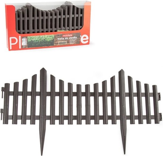 6x stuks flexibele graskant/tuin rand/kantopsluiting hekjes delen van 60 cm donkerbruin - 33 cm hoog incl pinnen van VidaXL