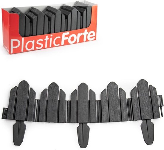 6x stuks flexibele graskant/tuin rand/kantopsluiting hekjes delen van 62 cm donkergrijs - 25 cm hoog incl pinnen van Emerio