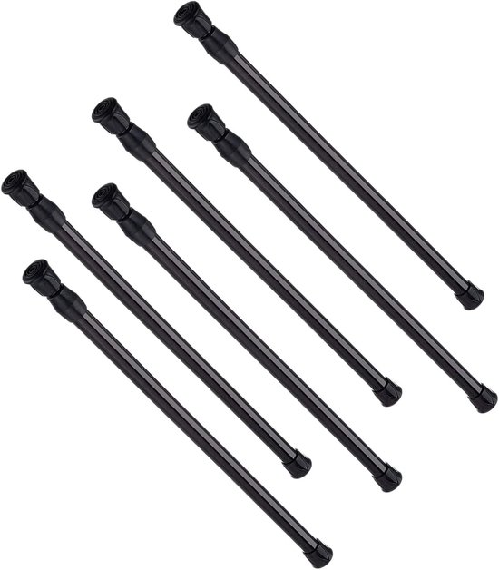 6x Zwarte Telescoopstangen 30-50 cm - Verstelbare Kledingroede & Gordijnroede Zonder Boren