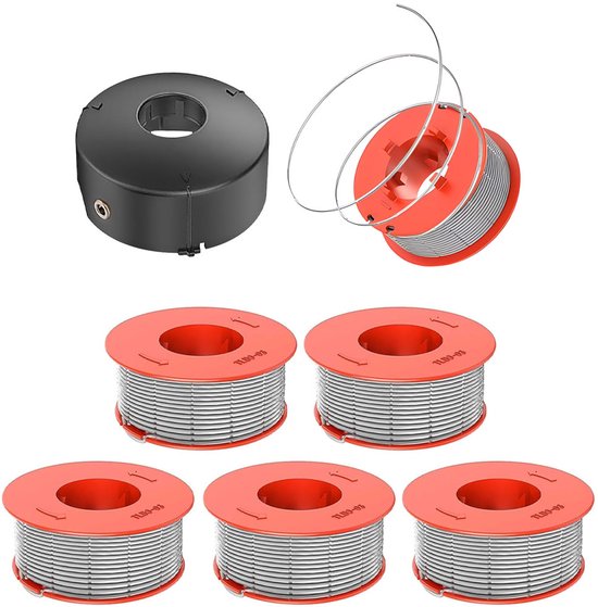 6xDraadspoel - Draadspoel 8m geschikt voor Bosch Art 23, 26 Easytrim en Art 23, 26, 30 Combitrim Grastrimmer - geschikt voor met F016800175 - met Spoeldeksel F016L71088 - Gazongereedschapaccessoire - 6 Spoelen + 1 Hoes - Maaidraad - Trimmerdraad van Merkloos	