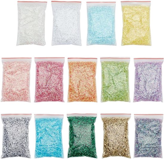 7 bags 140g crispy bingsu beads - 3D glitter plastic beads - blauwe roze iriserende zachte rietjes buis beads - assortiment crispy microbeads benodigdheden van Merkloos	