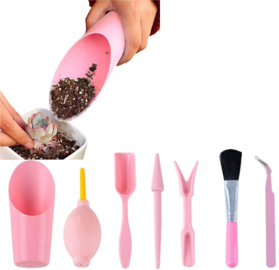 7-delige set vetplantengereedschap - Mini draagbaar ontwerp - Verzorgingsgereedschap - Plantgereedschap - 158*62,7*139,7 cm - Voor de verzorging van kamerbonsai en groene planten - Roze