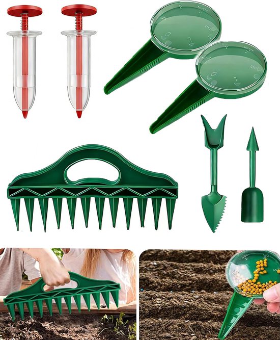 7-delige set zaaimachine - zaaddispenser voor vermeerdering - Hand zaaimachine -tuingereedschap - Grondperforator - 12-gaten hand zaaimachine - Verspeenset - voor Groente Boerderij Tuin,moestuintjes - Groen van Merkloos	