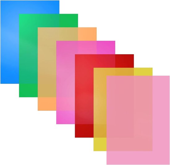 7 Pcs A4 Dyslexia Overlays - Kleurrijke Dyslexiehulp - Plastic A4 Overlays voor Volwassenen en Kinderen - Kleuroverlay voor Dyslexie Lezen Beginners - Verminder Visuele Stress van Merkloos	